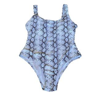 Shekini Women's Retro Square Neck One Piece Swimsuit Swimwear Reptile Size S
